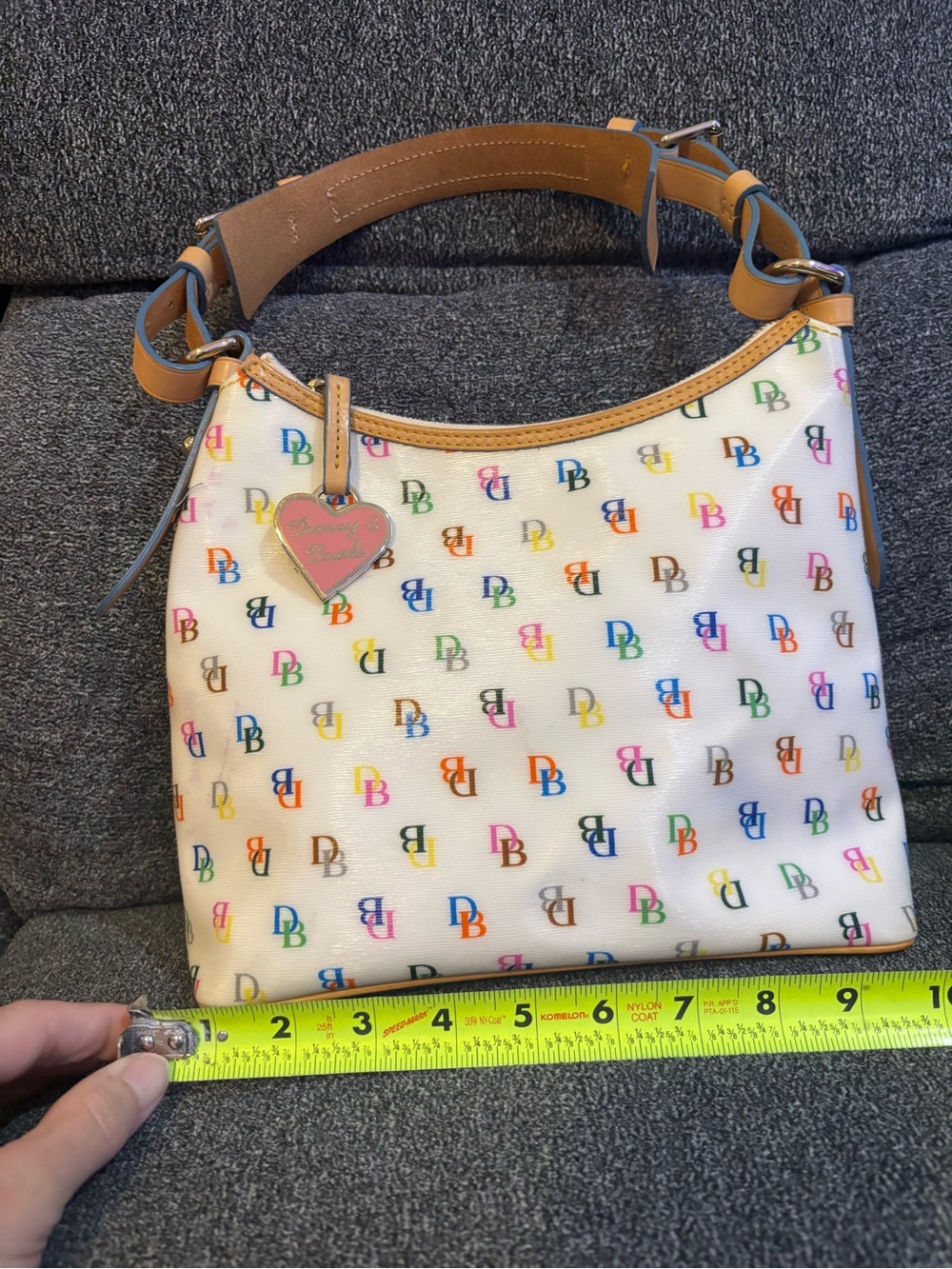 Dooney & Bourke White Multicolor DB Logo Shoulder Bag with Tan Trim - Picture 13 of 16